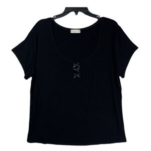 Frankee & Skylarr Women's Plus Size 3X Black Short Sleeve Ribbed Shirt Top